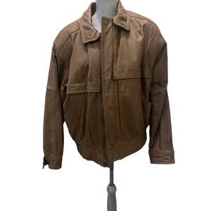 Vintage Men's Midwest International Leather Winter Jacket Brown Medium Full Zip